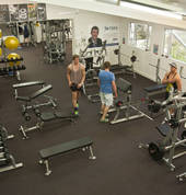 The weights studio has a range of pin loading and free weights machines to target all muscle groups