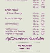 Apsara Thai Massage price list